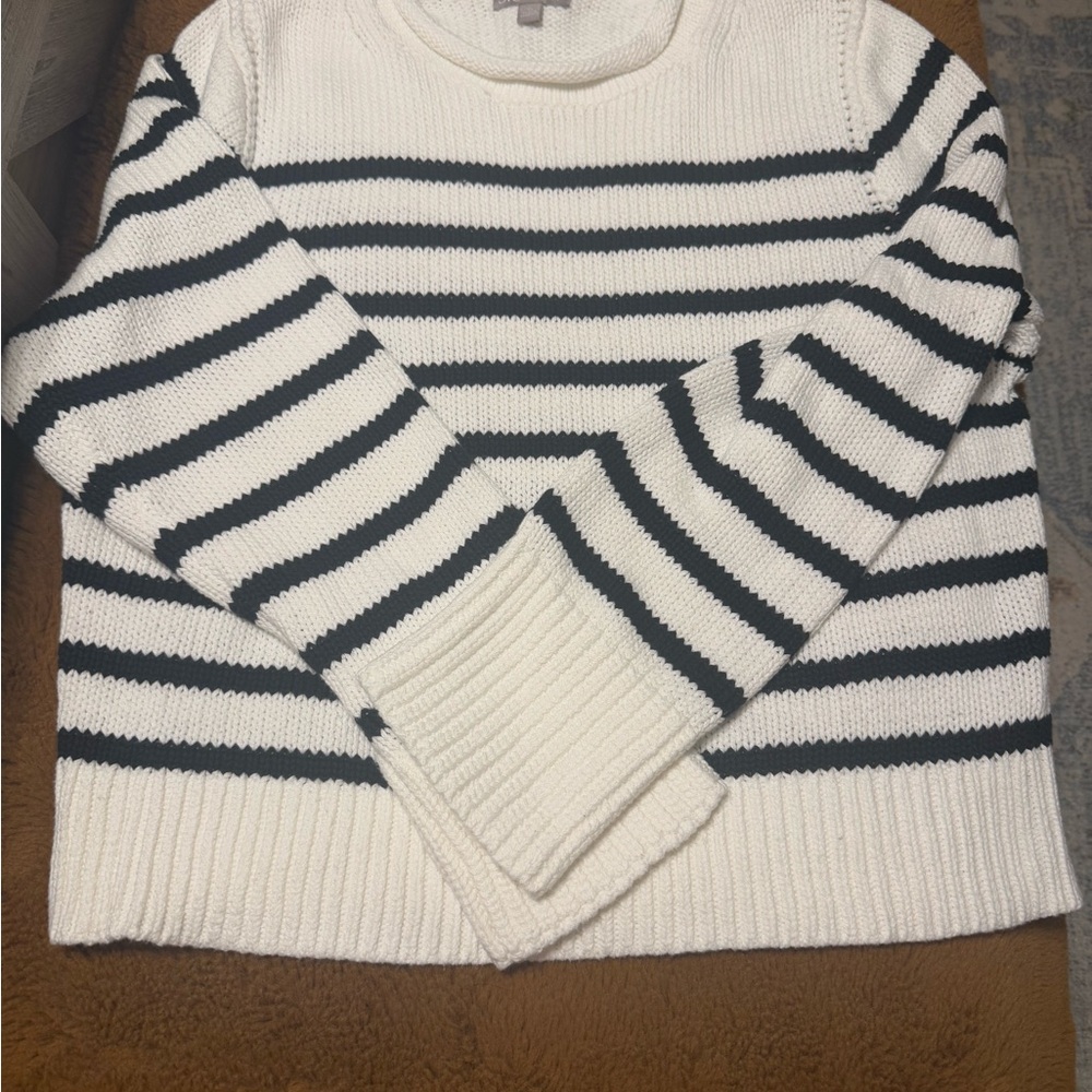 J. Crew navy and White Striped roll neck Sweater